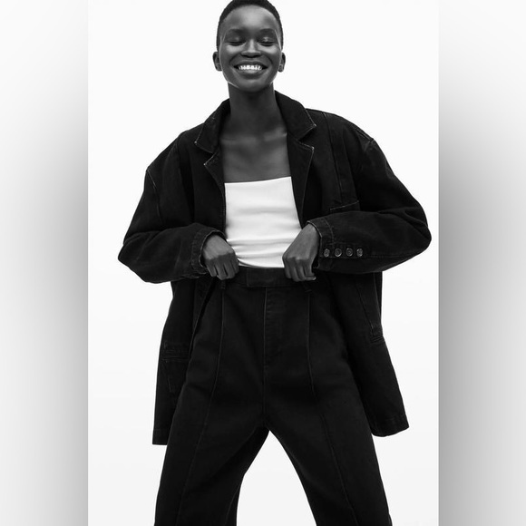 ZARA pleated wide leg denim pants JEANS - Picture 2 of 8